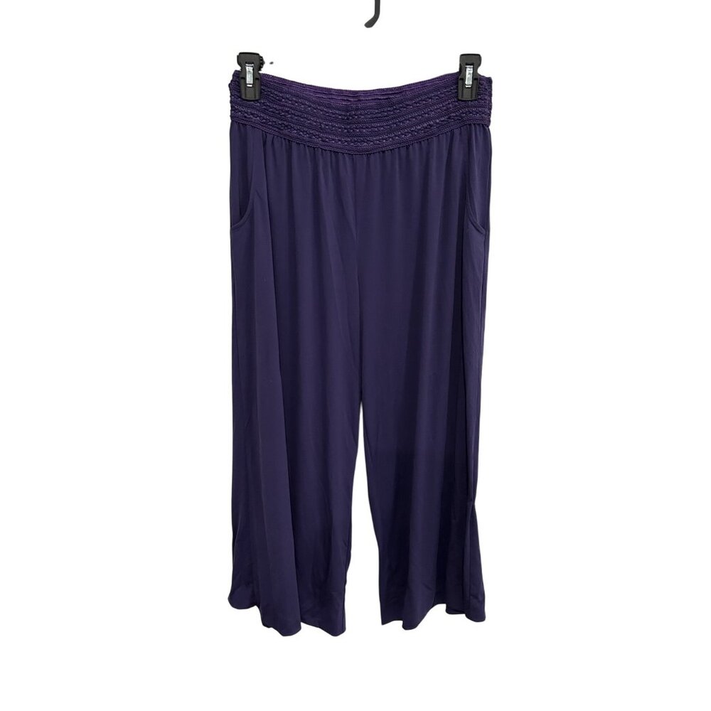 One World Pull On Wide Leg Pants Purple Sz XL Smocked Elastic Waist Boho Relaxed